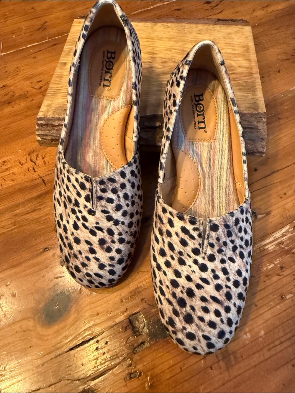 Born Leopard-Print Slip-On Flats in Cream and Black